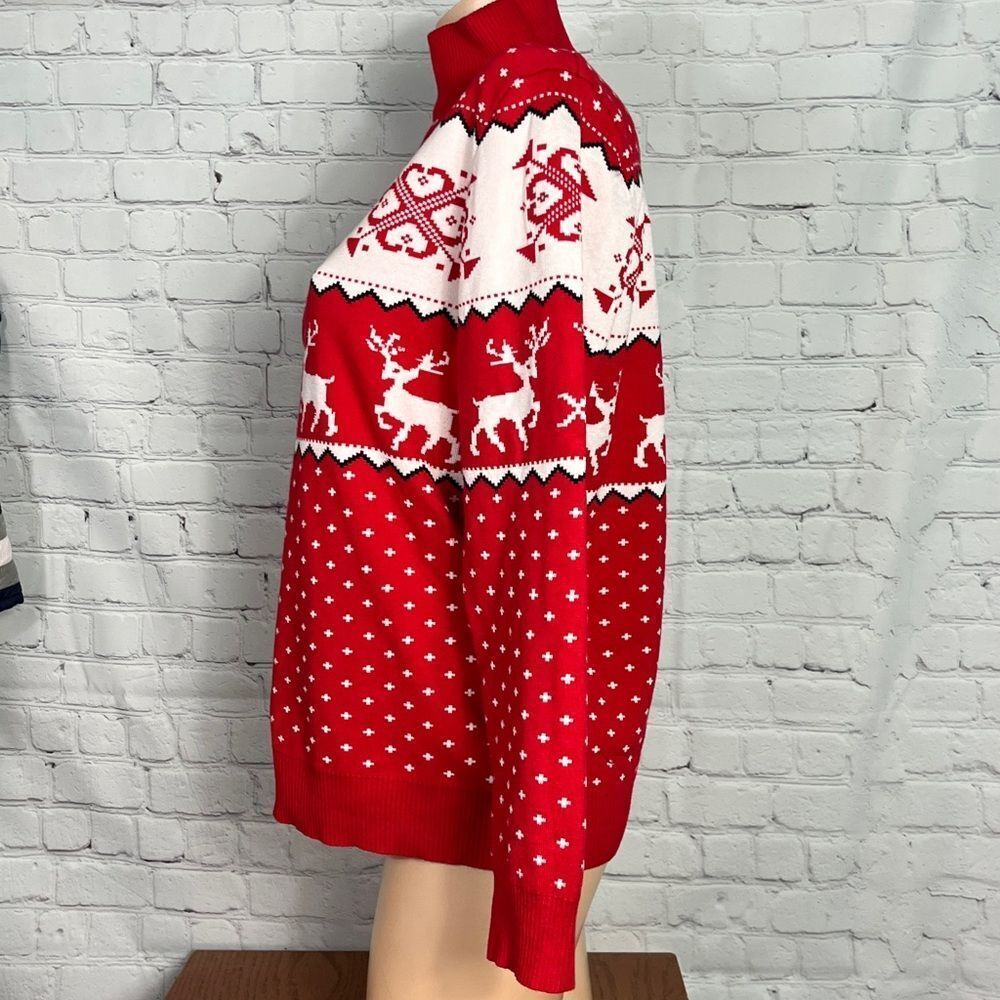 Abollria Red Turtleneck Fair Isle Holiday Reindeer Sweater Knit Size L - Picture 5 of 10